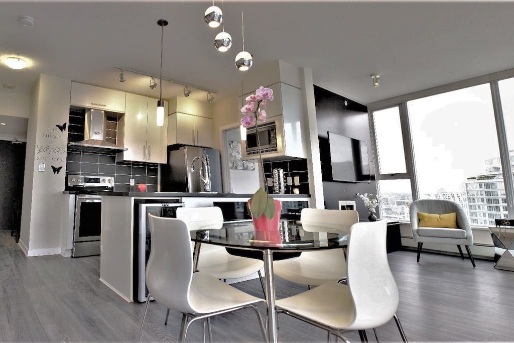 Kitchen, Living Room and Dining Room
