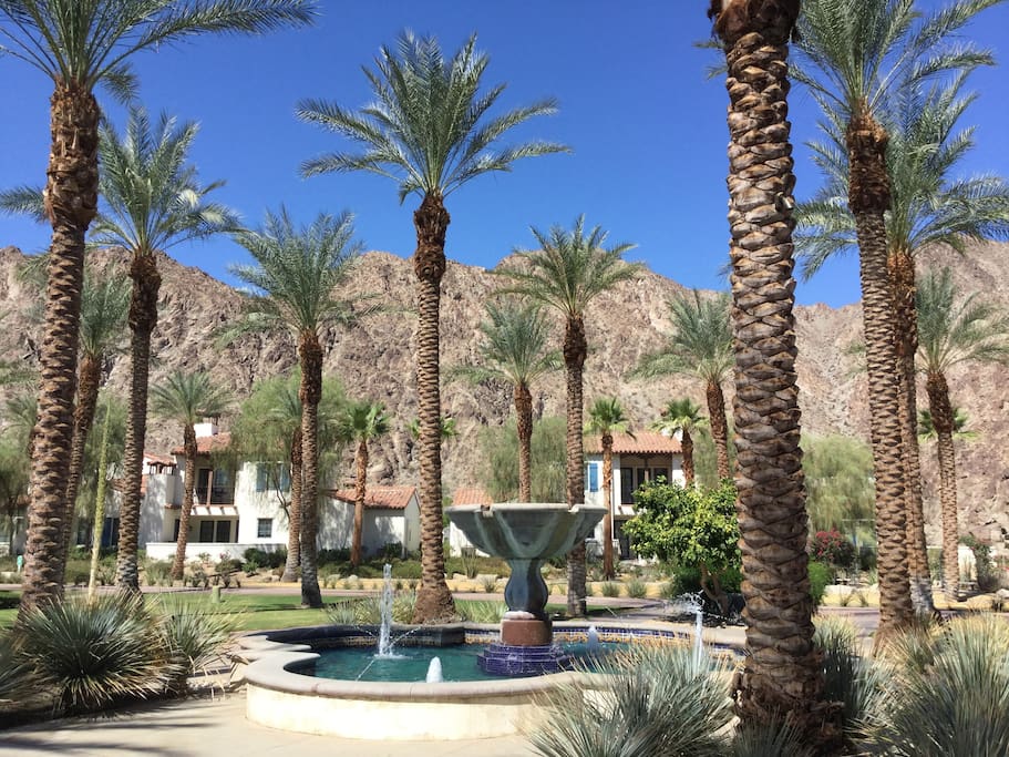 Old World Palm Fountain views from Villa Patios!