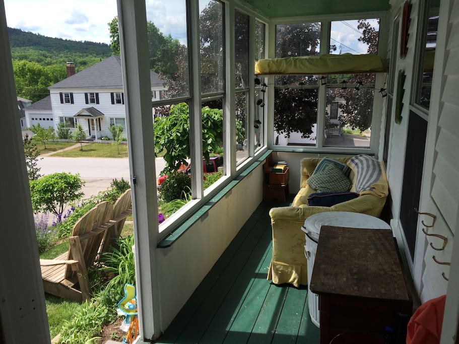 Our sunny front porch with a view over the town.