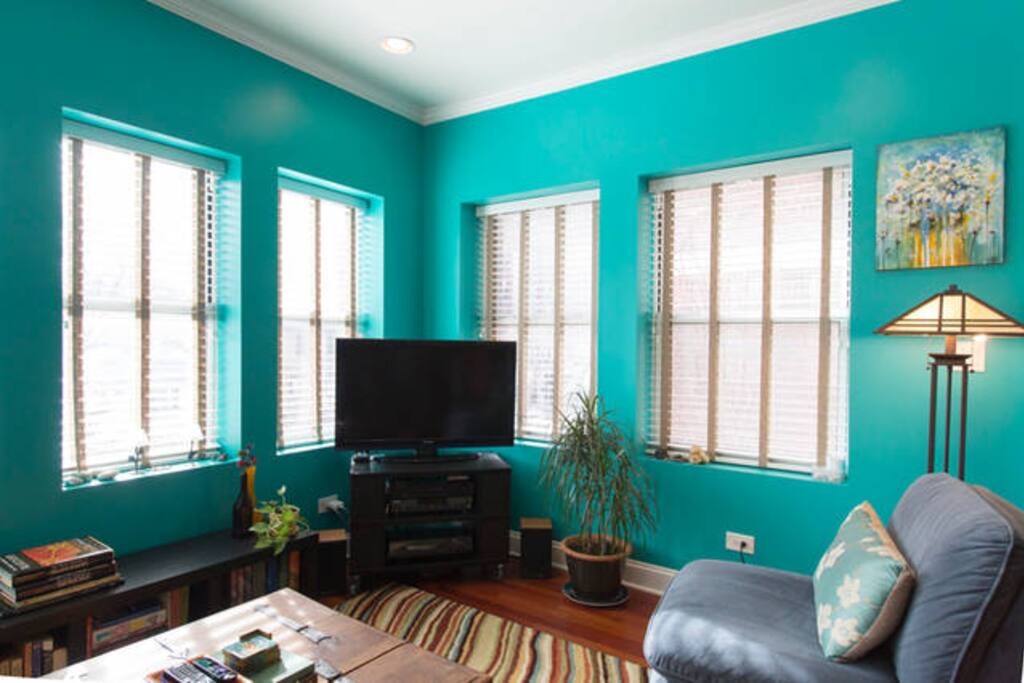 TV, DVD, records and a great reading spot.
