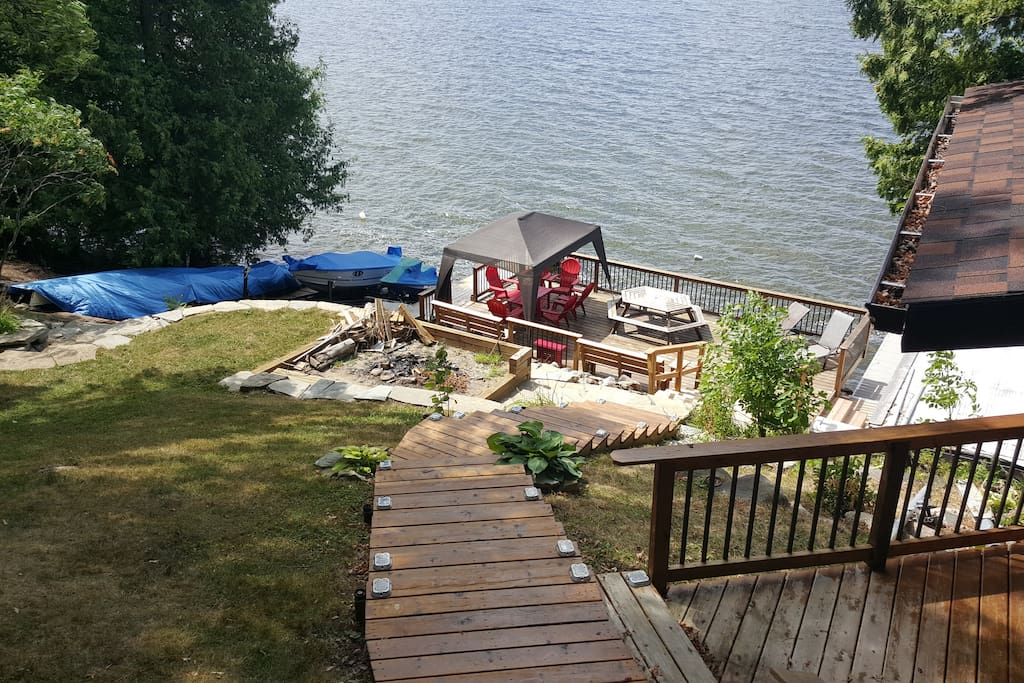 Steps down to the lake and lower deck