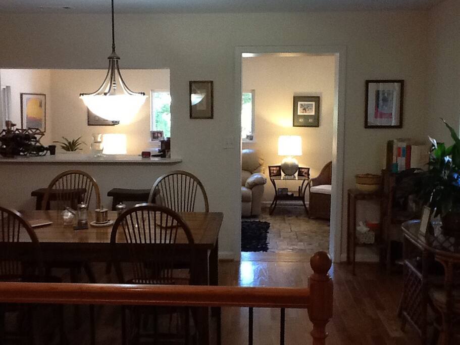 Open floor plan, kitchen to dining to living room