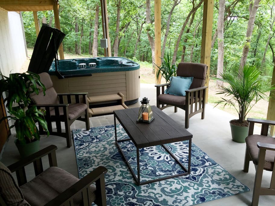 Incredible back patio with privacy views of our wooded back yard