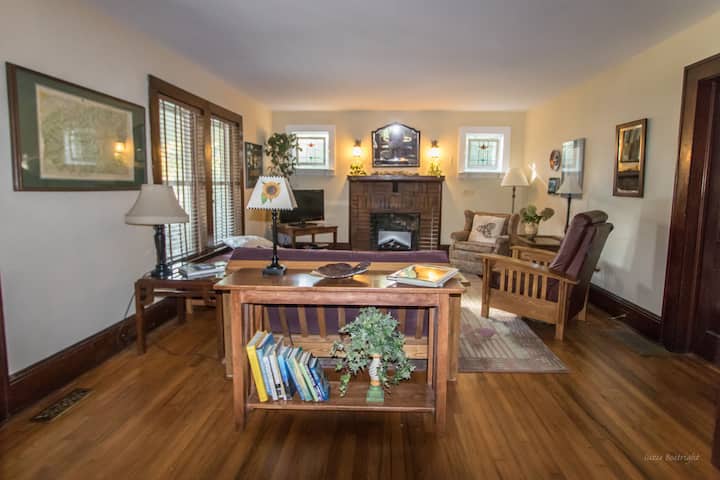 Дневен простор, уметнички и занаетчиски декор. Директен телевизор, wifi, амбиент на оган и футон за спиење