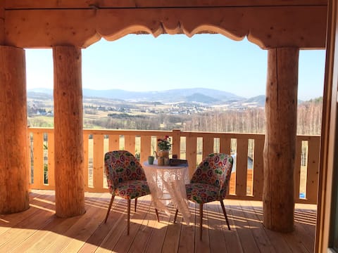 Cosy double room in the log house by the forest