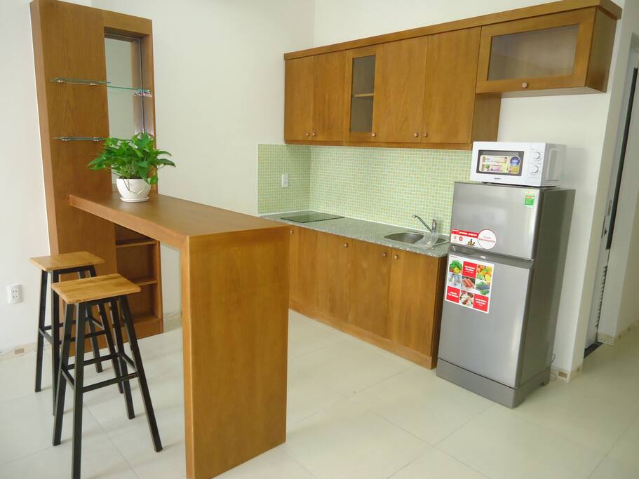 Kitchen area with counter bar