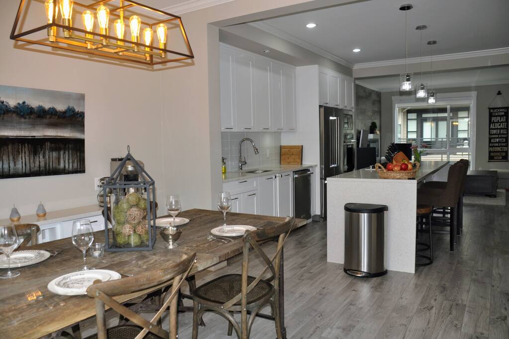 Lots of bright lighting in the dining room