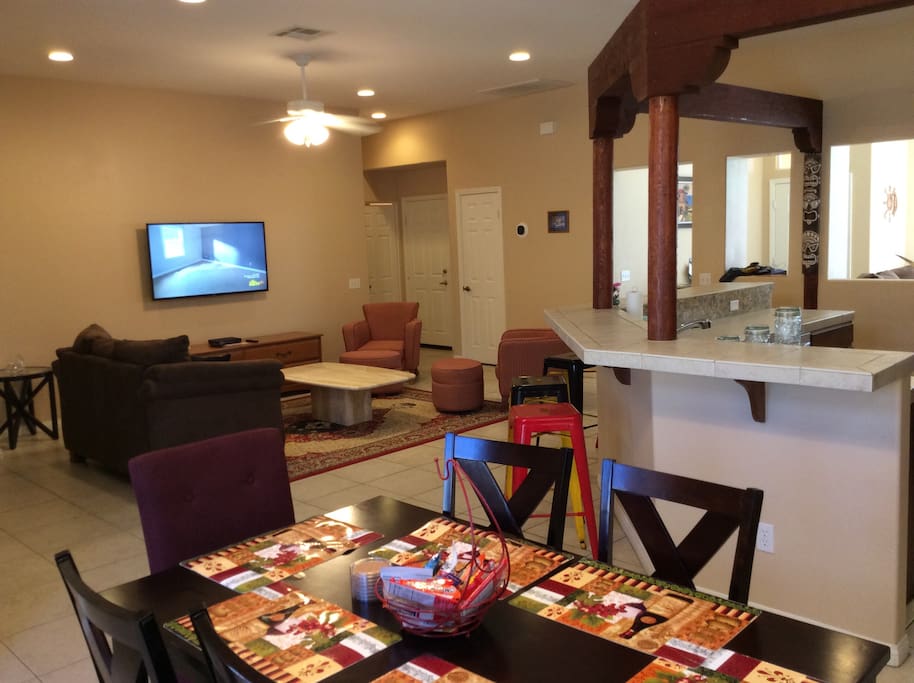 Spacious open living area with dining for six and a Cantina style kitchen