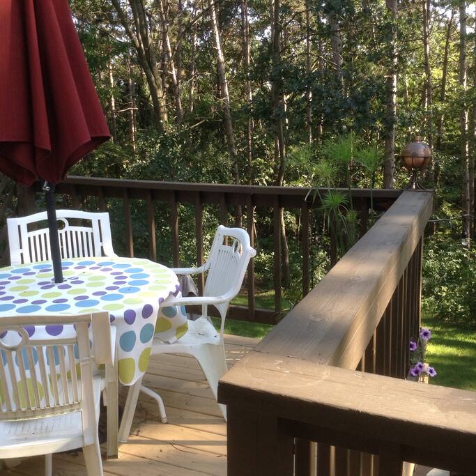 Lovely deck with view of the woods