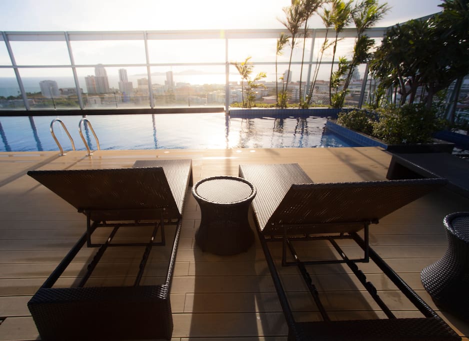 Rooftop swimming pool sea view