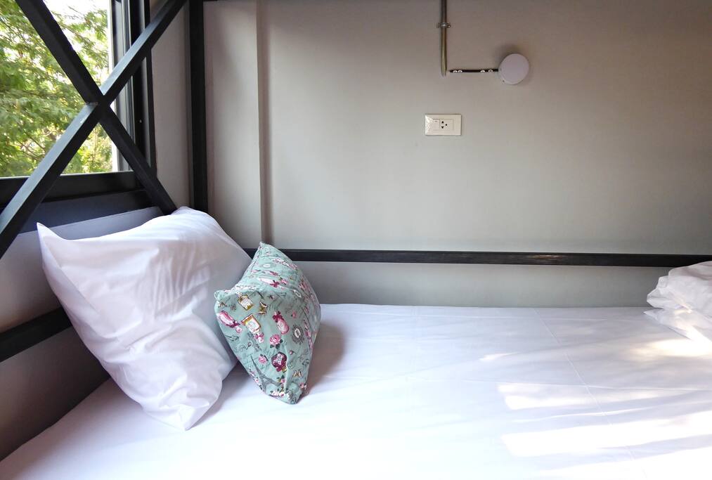 Each person has a reading light and power socket. We provide safety covers for children.