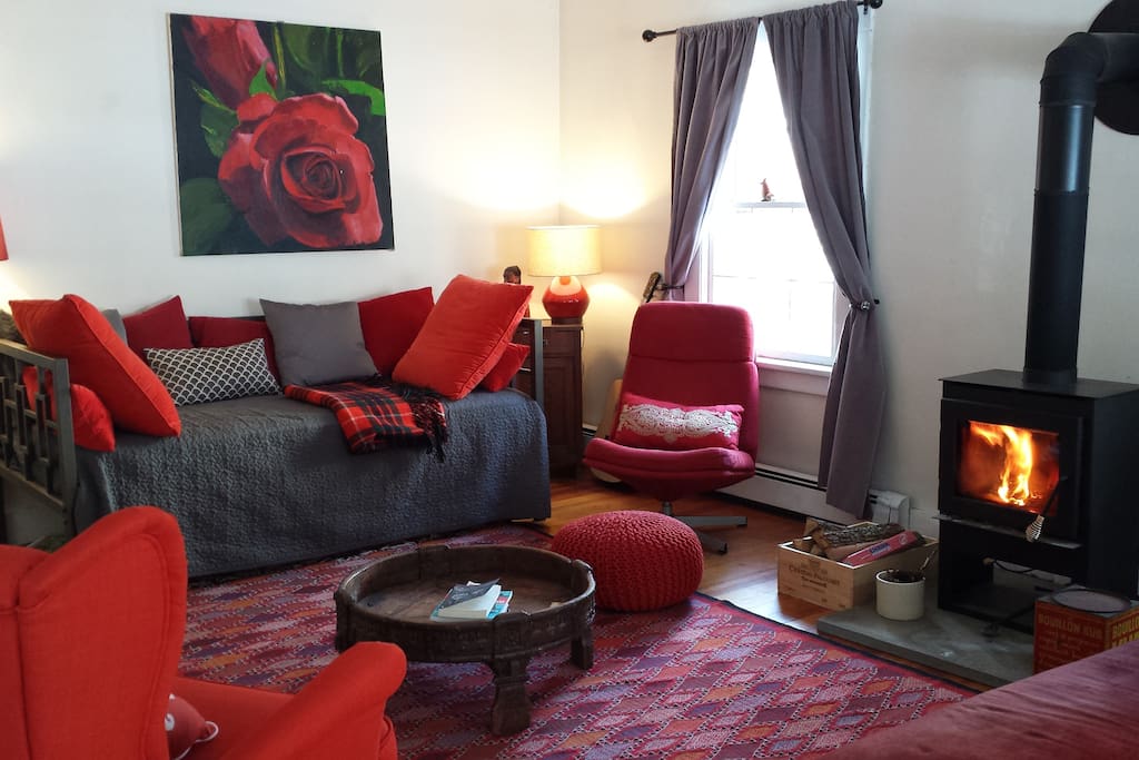 Cosy living room with wood burning stove