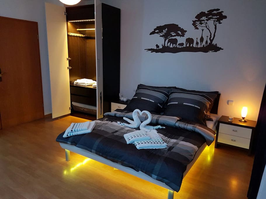 Queen-size bed with lightning