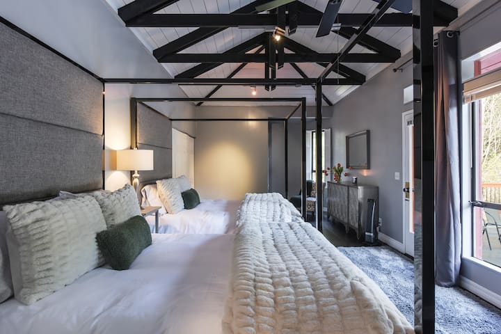 Upstairs Bedroom 6.  Sleeps 4.  This room has a large private deck with sweeping views of the canyon.