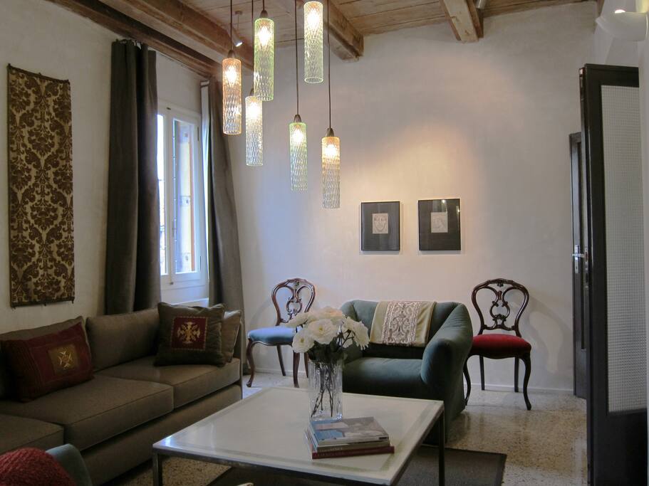 The living area overlooking the canal directly below.