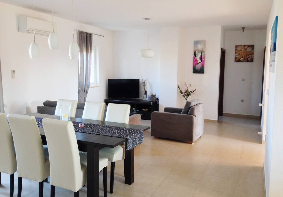 The living-room and the dining table
