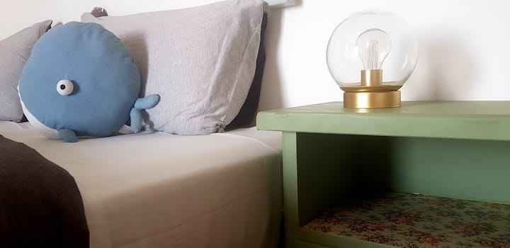 Bedside table and lamp