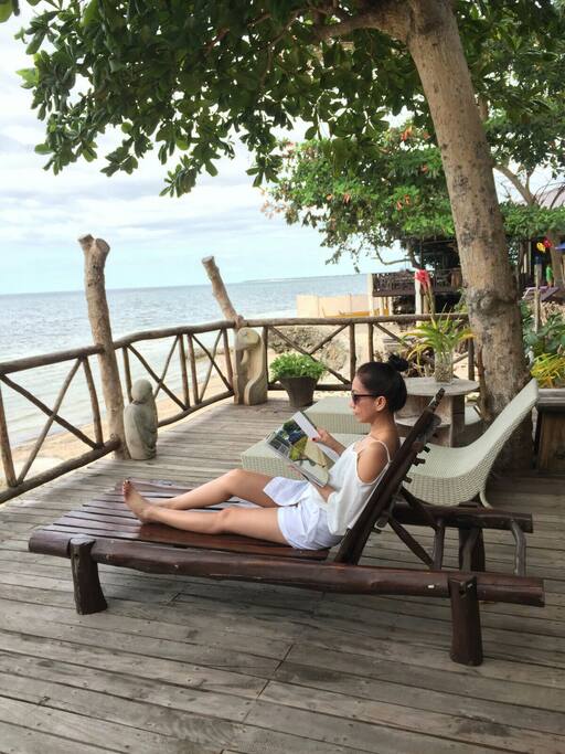 Terrace of Balay 2 overlooking the white beach. Simply relaxing! Nice venue also to bond with family and friends.