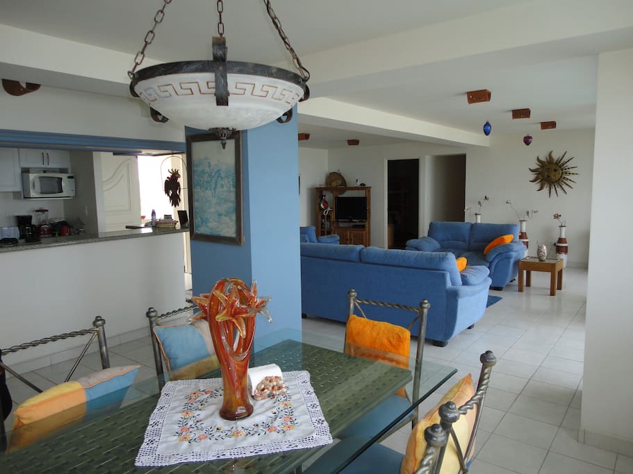 Kitchen, Dining, and Living