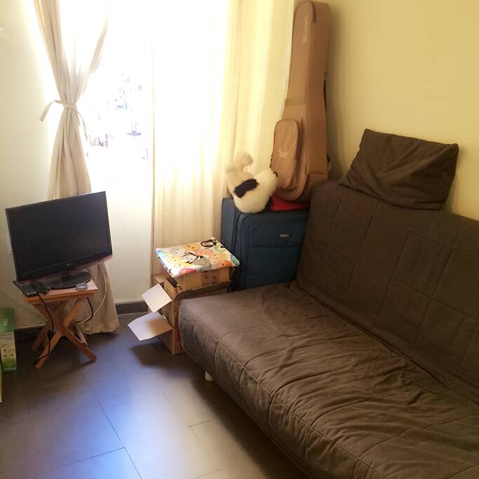 Sofa bed with TV in the living room