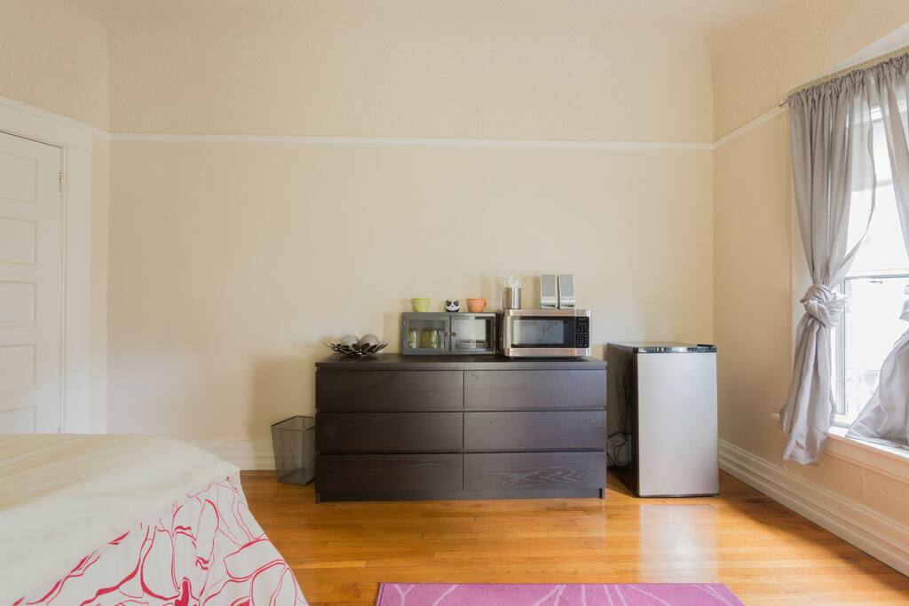 microwave, mini-fridge and cutlery at your ready.