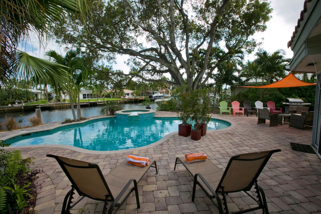Backyard with Chaise lounge chairs