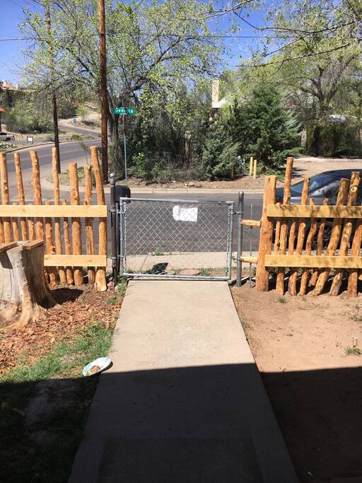Front gate from porch.