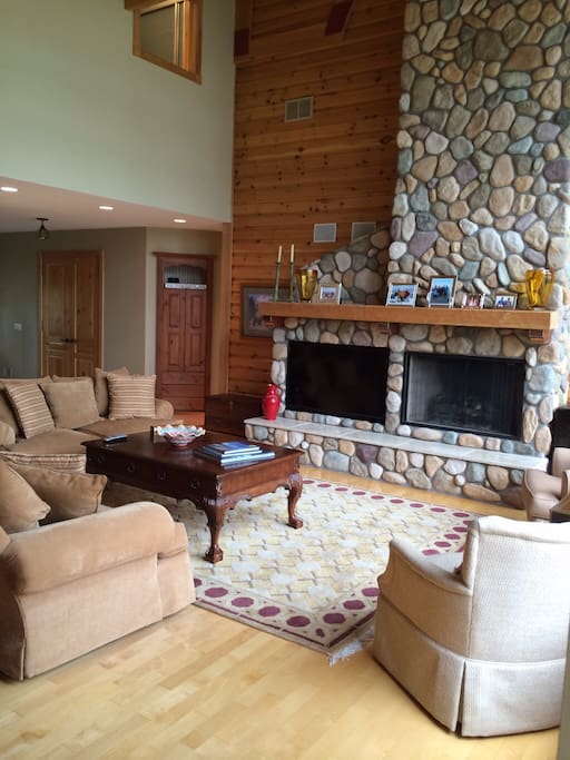 Large great room with gas fireplace