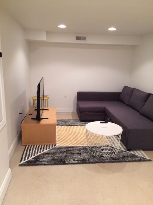 Your own living room with couch that converts to double bed