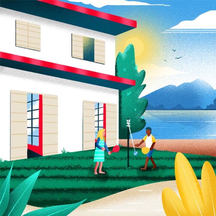 illustration of two people playing tether tennis