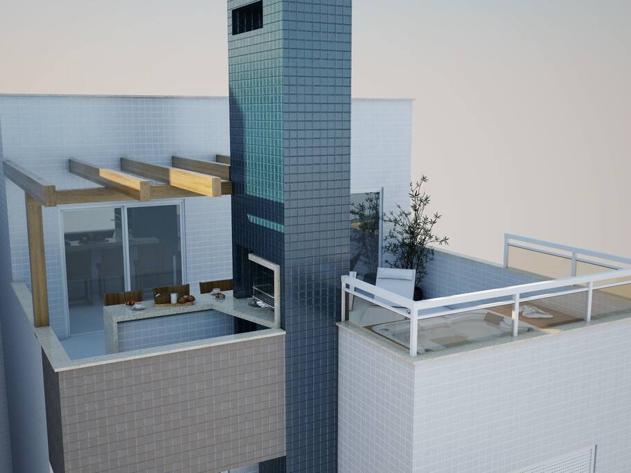 Parte Externa da cobertura com jacuzzi