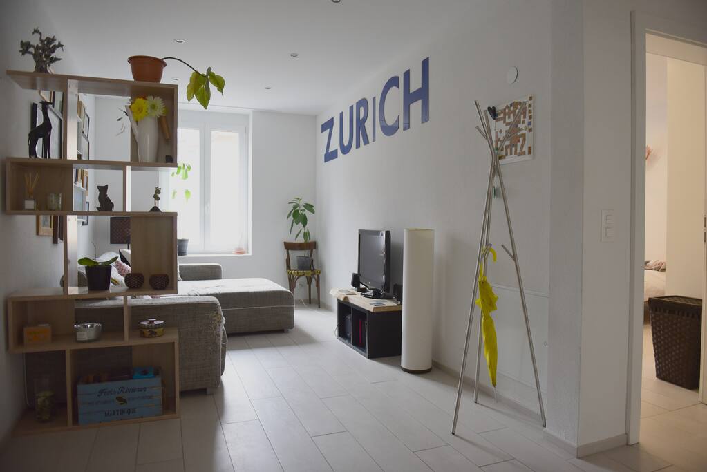 view from entrance : living room + 1st bedroom