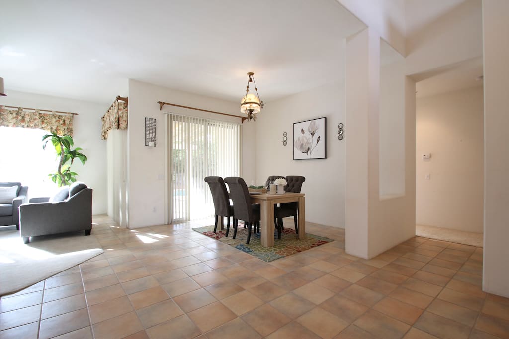 The open floor plan dining room/living room