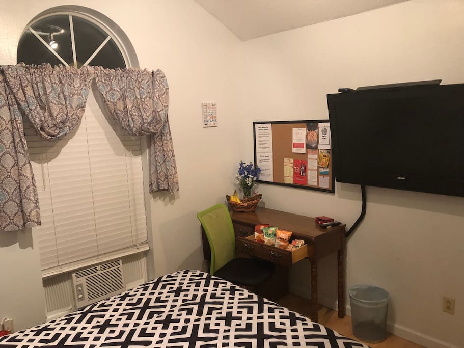Private bedroom with 42” TV with local channels and an appleTV for you to access your streaming accounts.