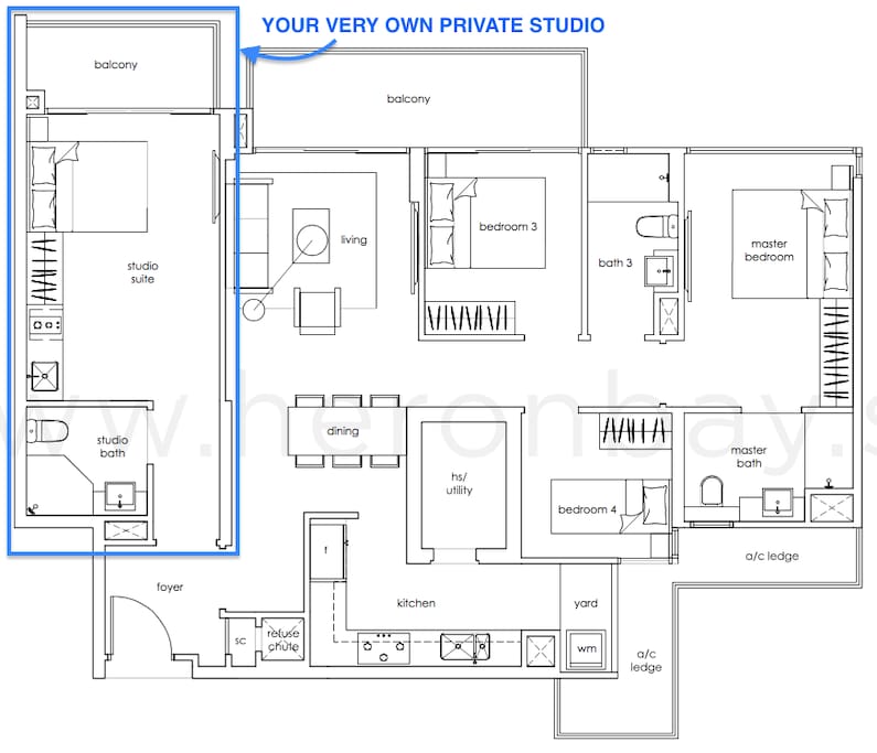 We share a common foyer but you have your own private studio, and we live next door.