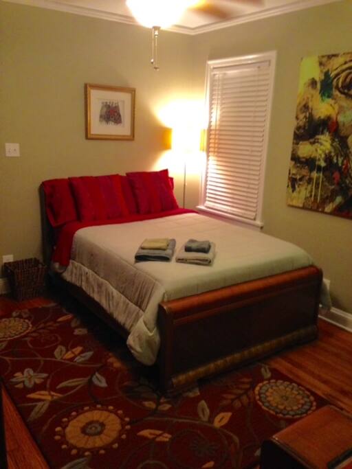 Comfortable full-size bed.