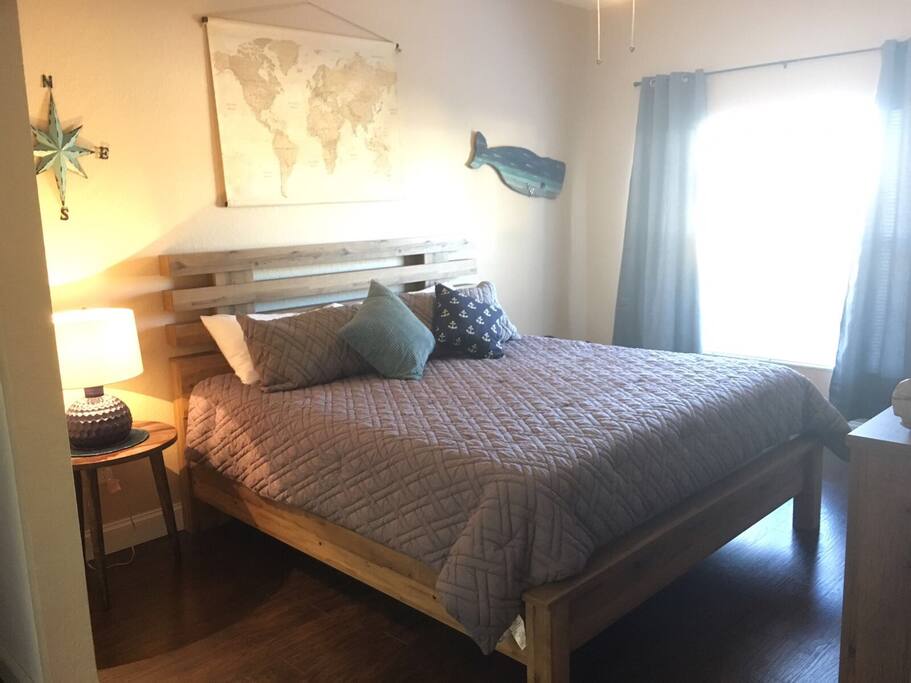Master bedroom, 1st floor. King size bed. Has attached bathroom with jacuzzi tub.