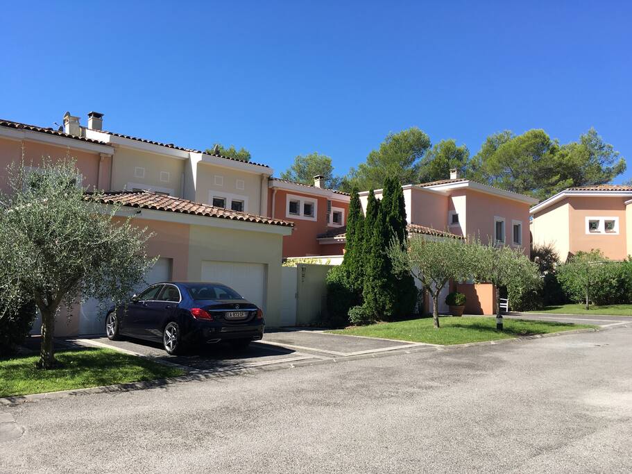 Front entrance, garage, private parking and guest parking