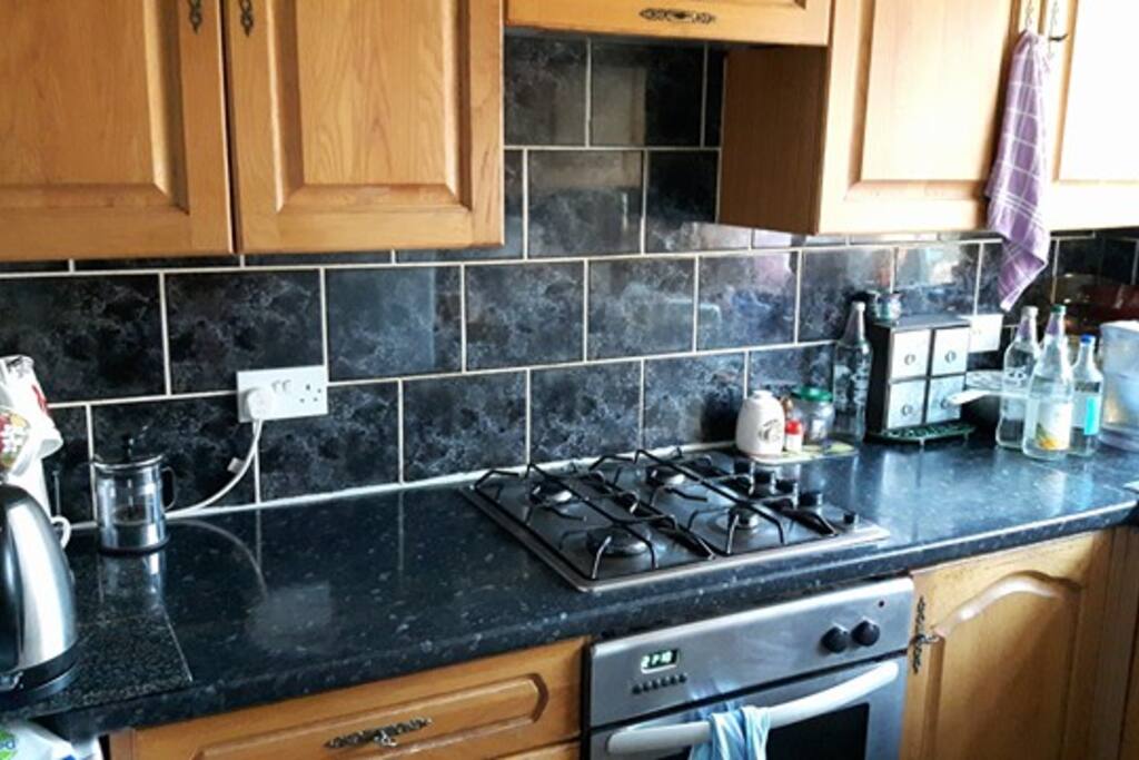 The kitchen has some helpful gadgets. We use filtered water for cooking and drinking.