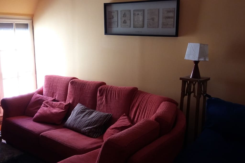 Salón con cómodo sofá para varias personas.