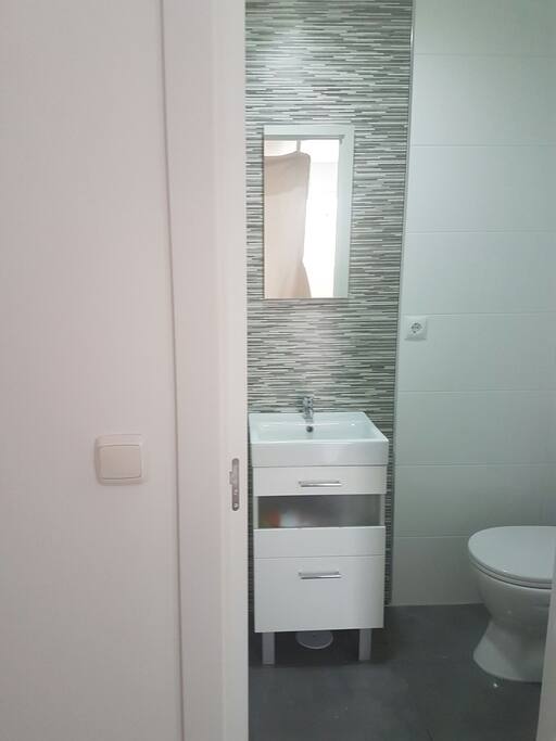 Cuarto de baño completo con servicio gratuito de toallas, secador de pelo, champú, gel y papel higiénico.