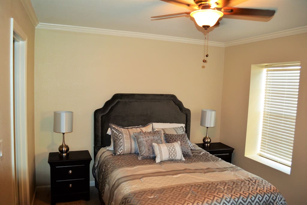 Master bedroom with memory foam queen bed