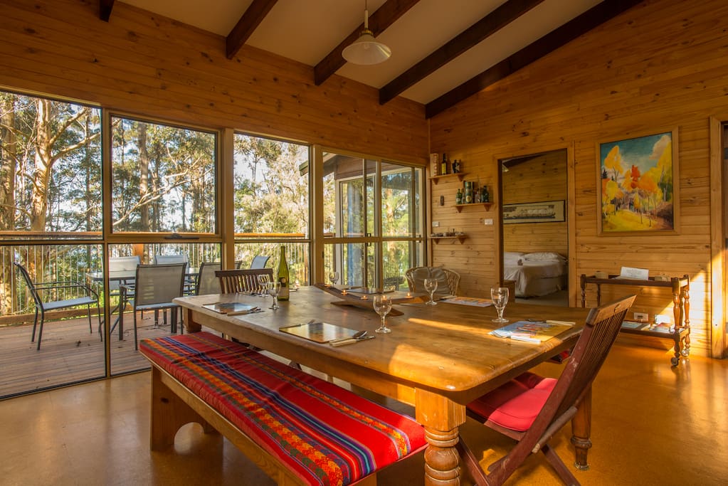 The dining room adjoins the deck