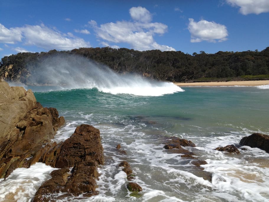 Waves breaking at Moon Bay about 15 minutes south of us