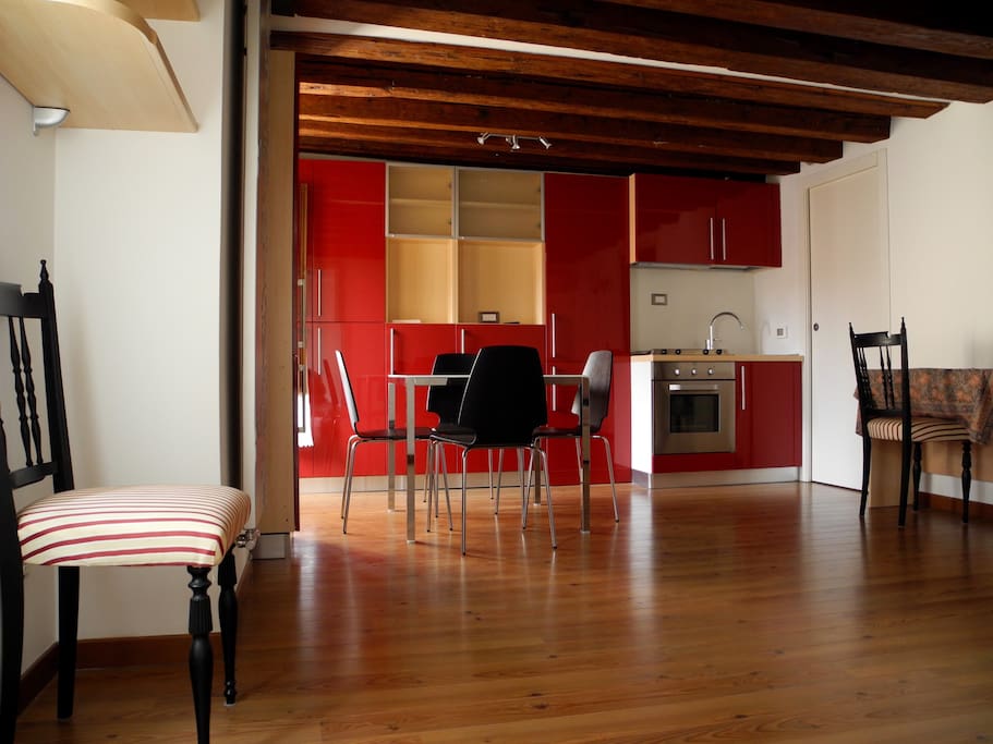 Living room with kitchen corner
