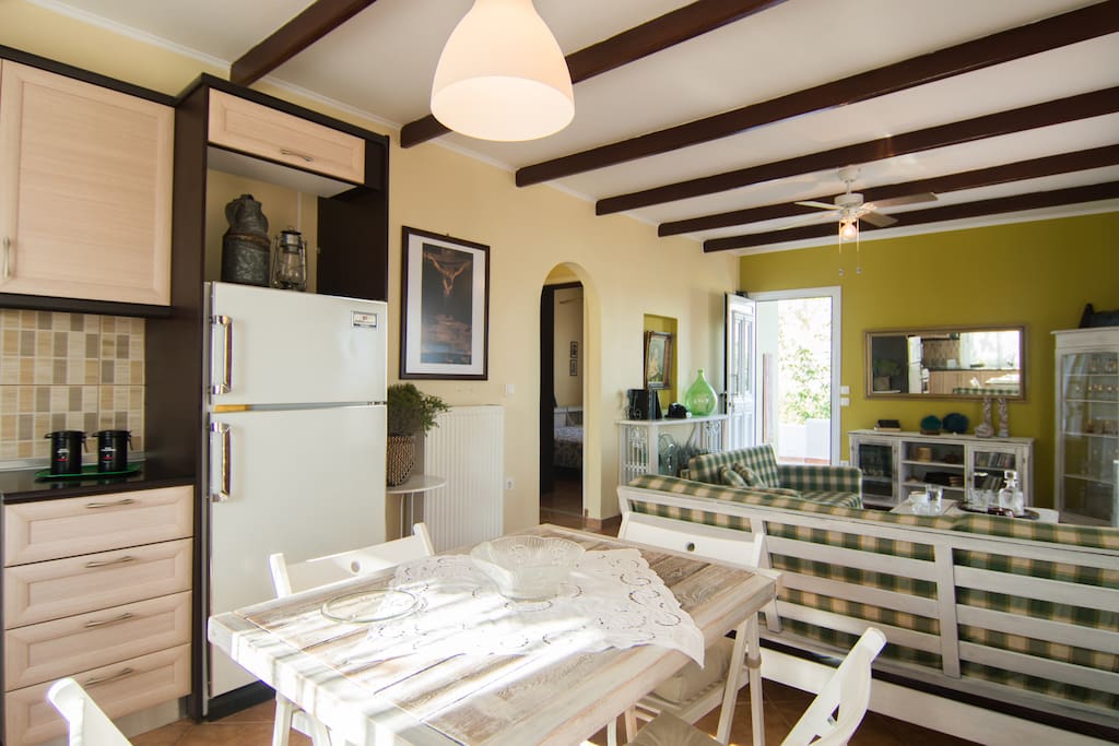 kitchen and the living room.