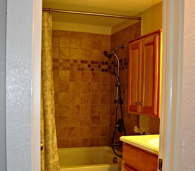 Dual shower with large soaking tub
