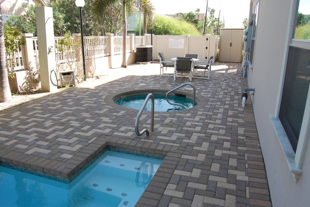Great area to dine al fresco and relax in the hot tub.
