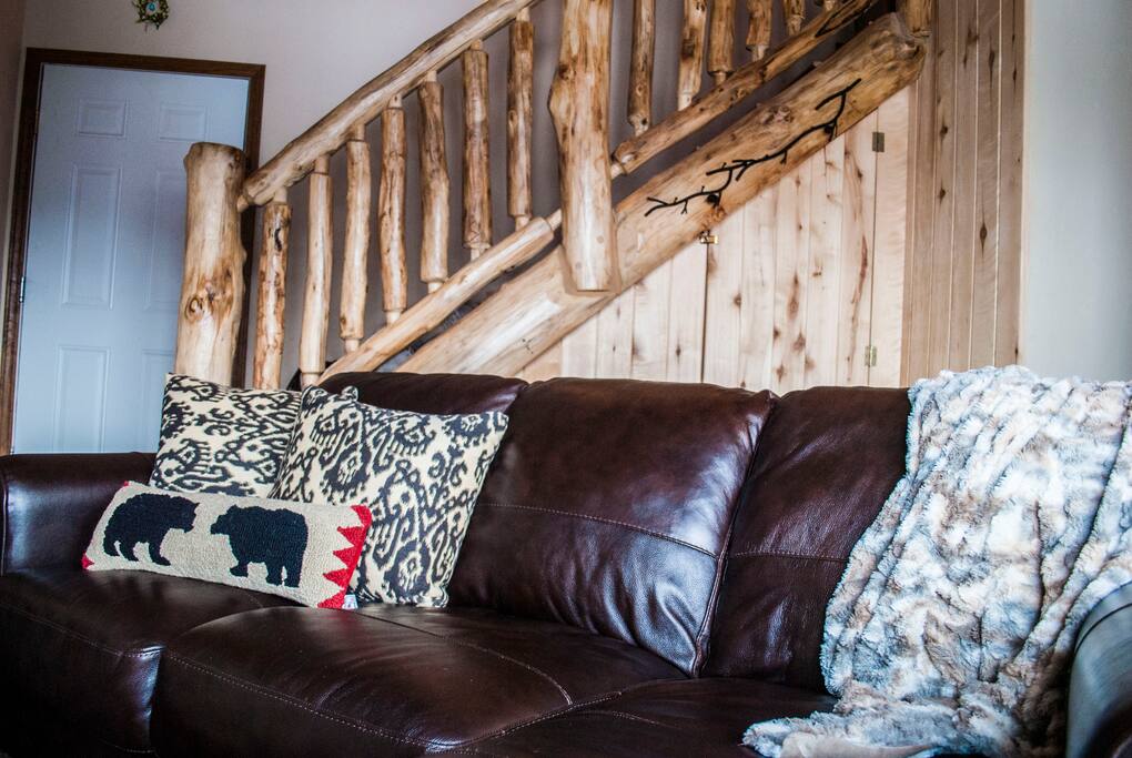 Leather couch in the living room