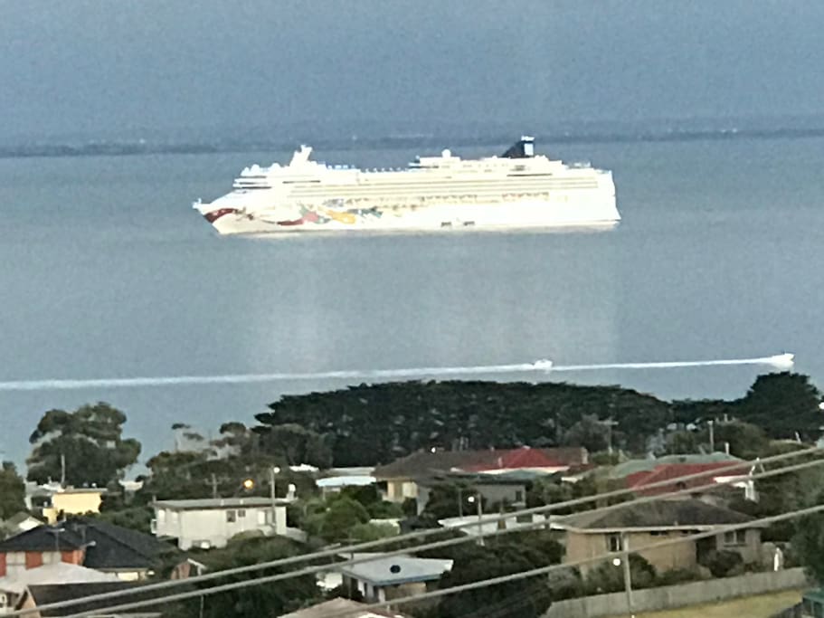 View from the balcony of one of the many ships passing by.